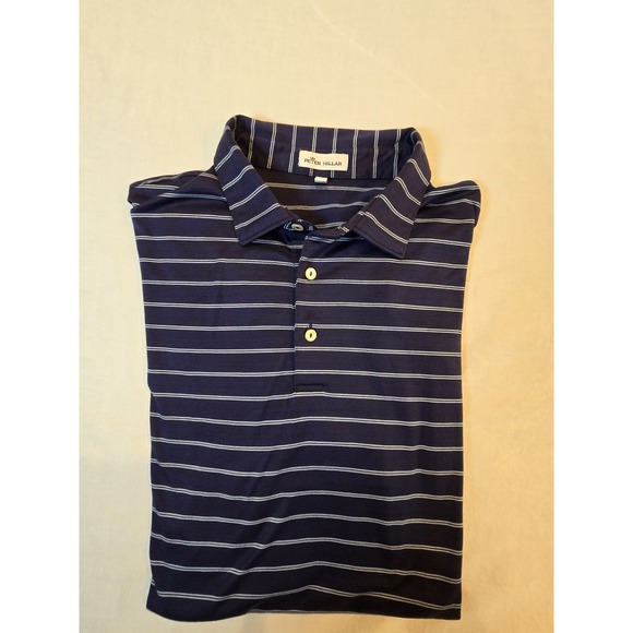 Peter Millar Polo Men's XL Dark Blue and White Stripes 100% Cotton Short Sleeves - Picture 9 of 9